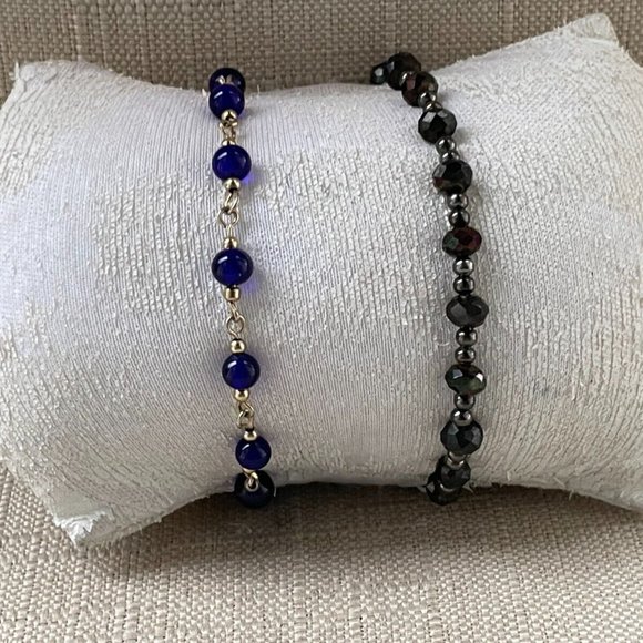 Women Bracelet Lot of 2 Wrist Band Blue and Black Bracelet Fashion Jewelry - Picture 8 of 10